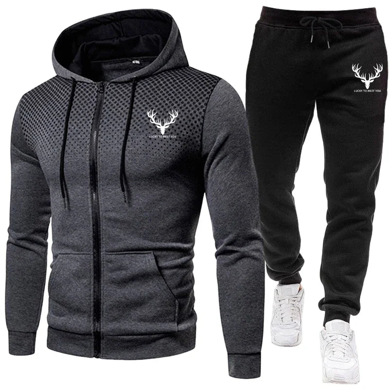 2026 New Arrival Men's Set Zipper Hoodies and Black Sweatpants Autumn Winter Daily Casual Fashion Sportswear Outdoor Jogger Suit