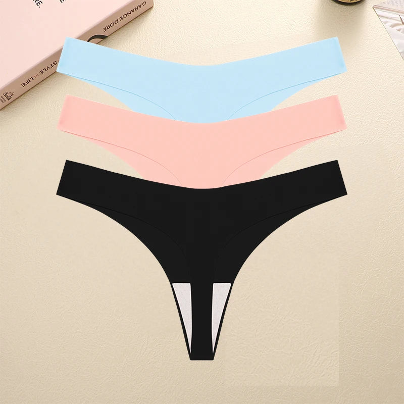 3PCS/SET Sexy G-String Underwear Female T-back Intimates Lingerie Seamless Low Waist Underpants 10 Color Lady Bikini Panty XS-XL