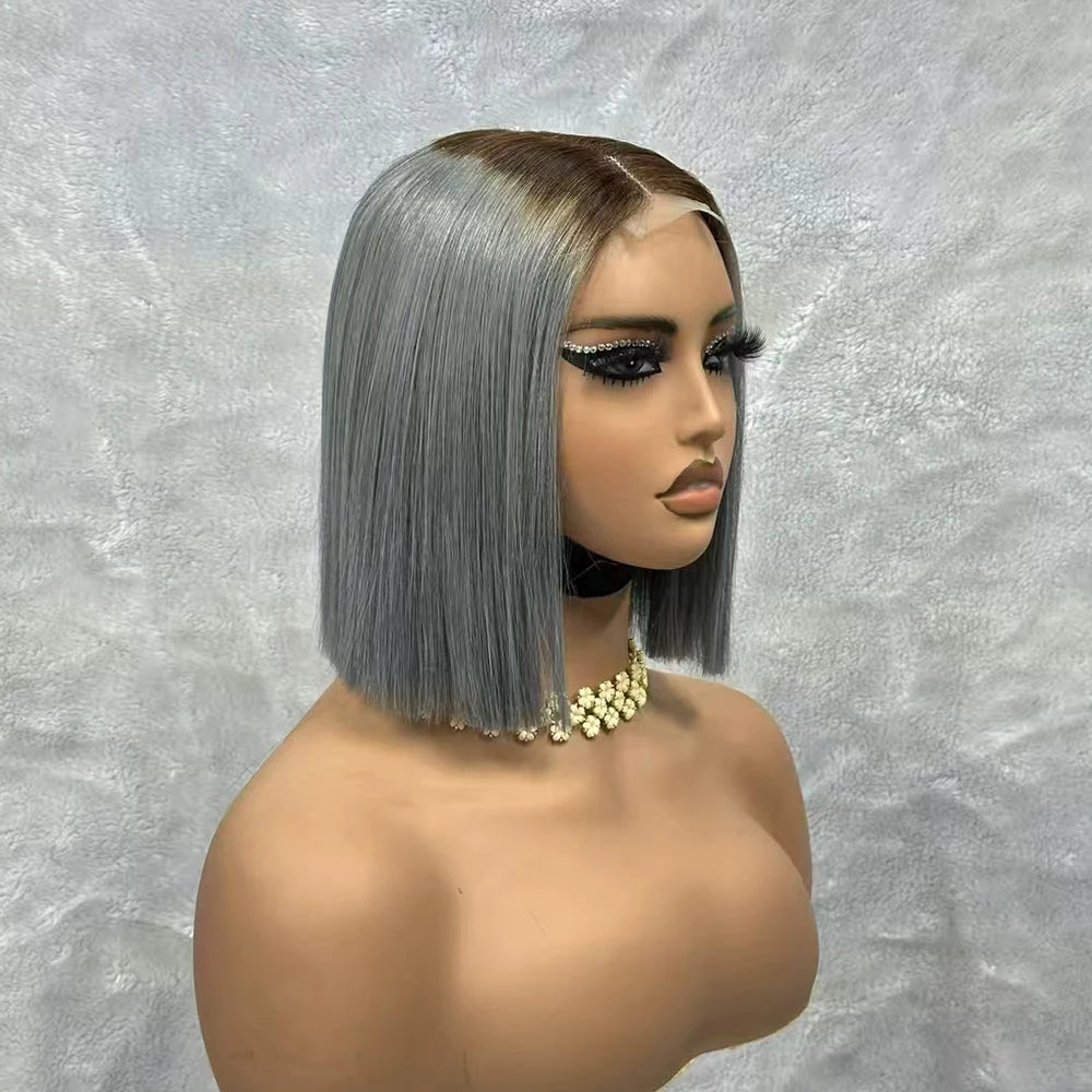 Bone Straight Short Bob Human Hair Brazilian Raw Hair Bone Straight Bob Wig 2x6 Lace Closure Color Wigs for Women