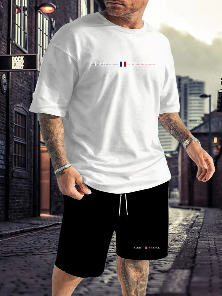 Men's Tracksuit 2 Piece O-neck Short Sleeve Shirt Shorts Set Men's Running Suit Plus Size T Shirts Man Clothing Summer T-shirt