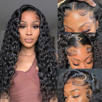100% Brazilian Human Hair 13x6 Water Wave HD Lace Front Wig 180% Density Glueless Pre Plucked Deep Curly 5x5 HD Lace Closure Wig