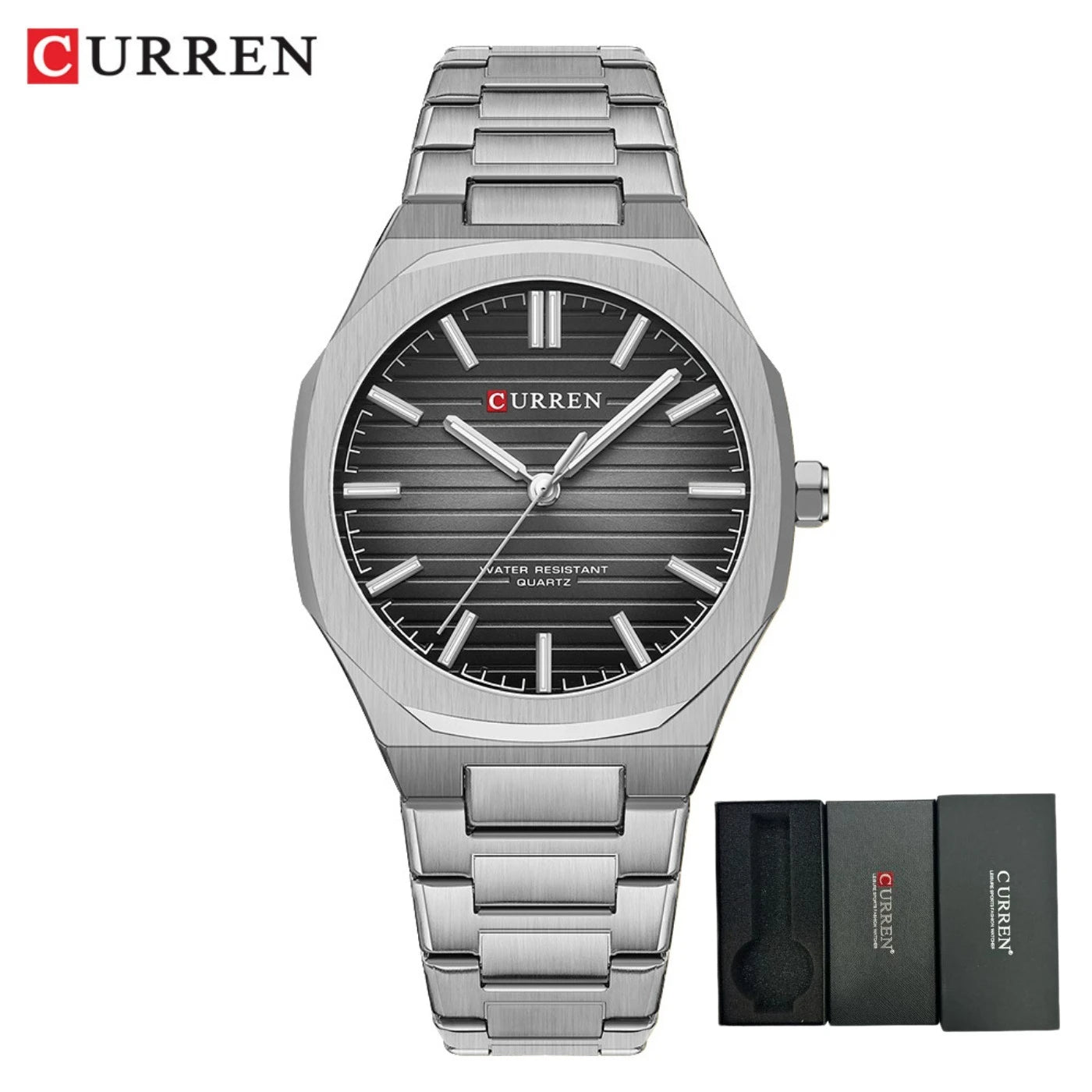 CURREN 8456 Business Quartz Stainless Steel Strap Watch Square Dial Casual Style Wristwatch with Waterproof Function