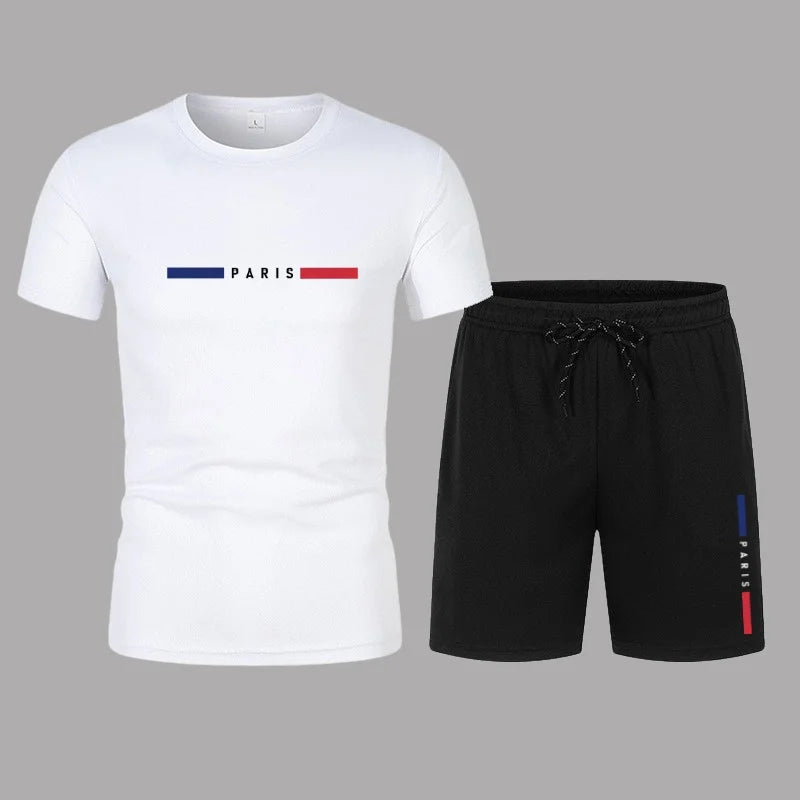 Summer Fashion Trend Leisure Sports Men's Set T-shirt casual sports two-piece set trendy men's short sleeved T-shirt+shorts set