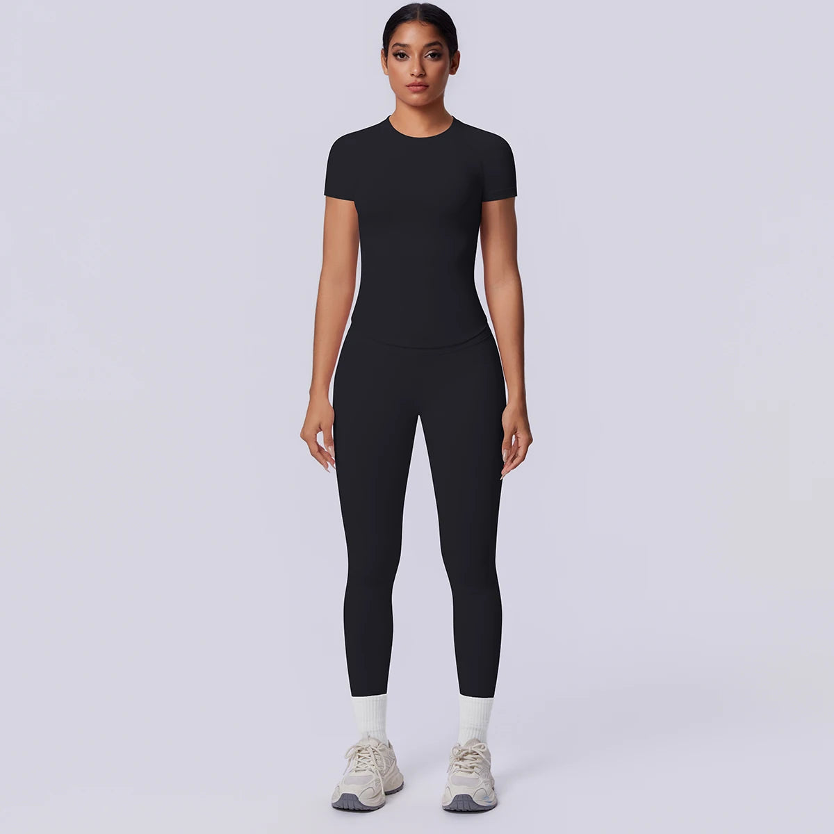Rooftrellen New 2PCS/set Yoga Set Summer Quick Drying Fitness Sports Workout Top T-Shirt High Stretch Seamless Yoga Leggings Set