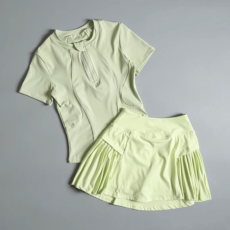 Running sports suit for women 2025 summer new high-end tennis semi-zipper yoga top badminton fitness suit