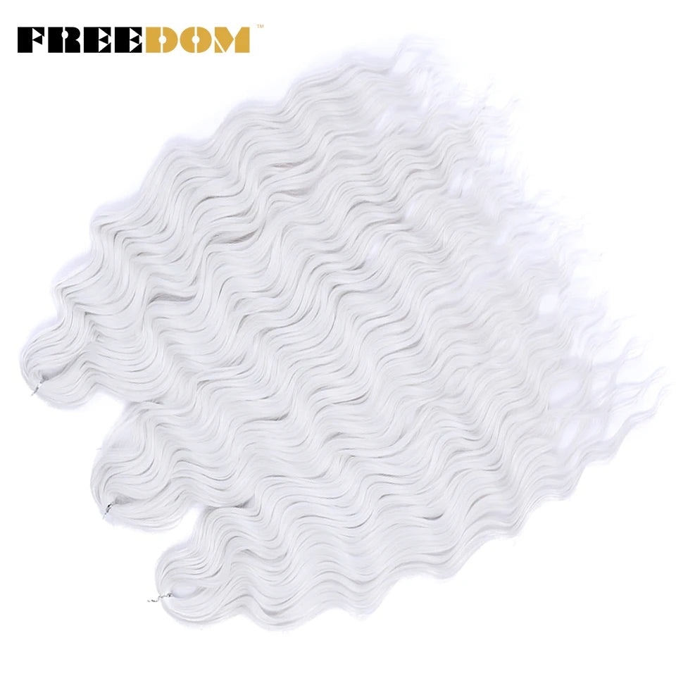 FREEDOM Synthetic Curly Braiding Hair Extensions 24 Inch/60 cm Long Deep Wavy Twist Crochet Braids Hair Ombre Brown Rainbow Hair