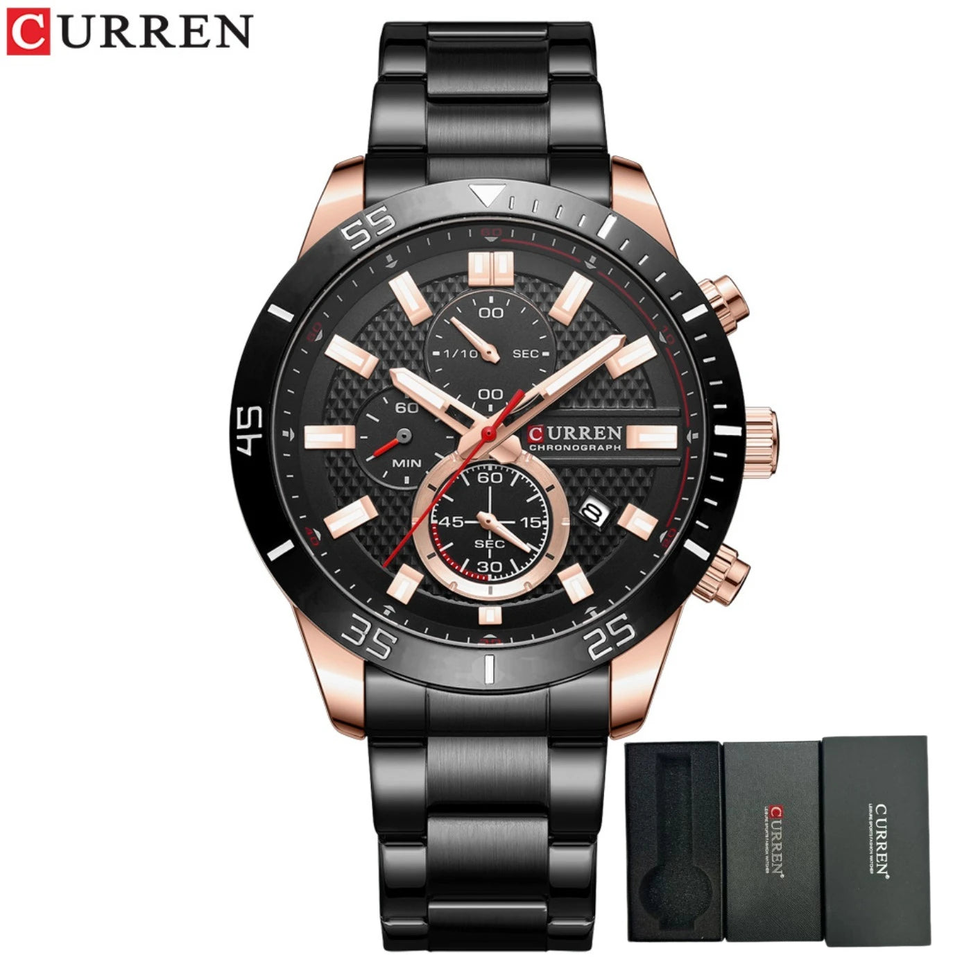 CURREN Men's Fashion Sports Waterproof Stainless Steel Luminous Quartz Watch Classic Business Casual Date Watch Reloj Hombre