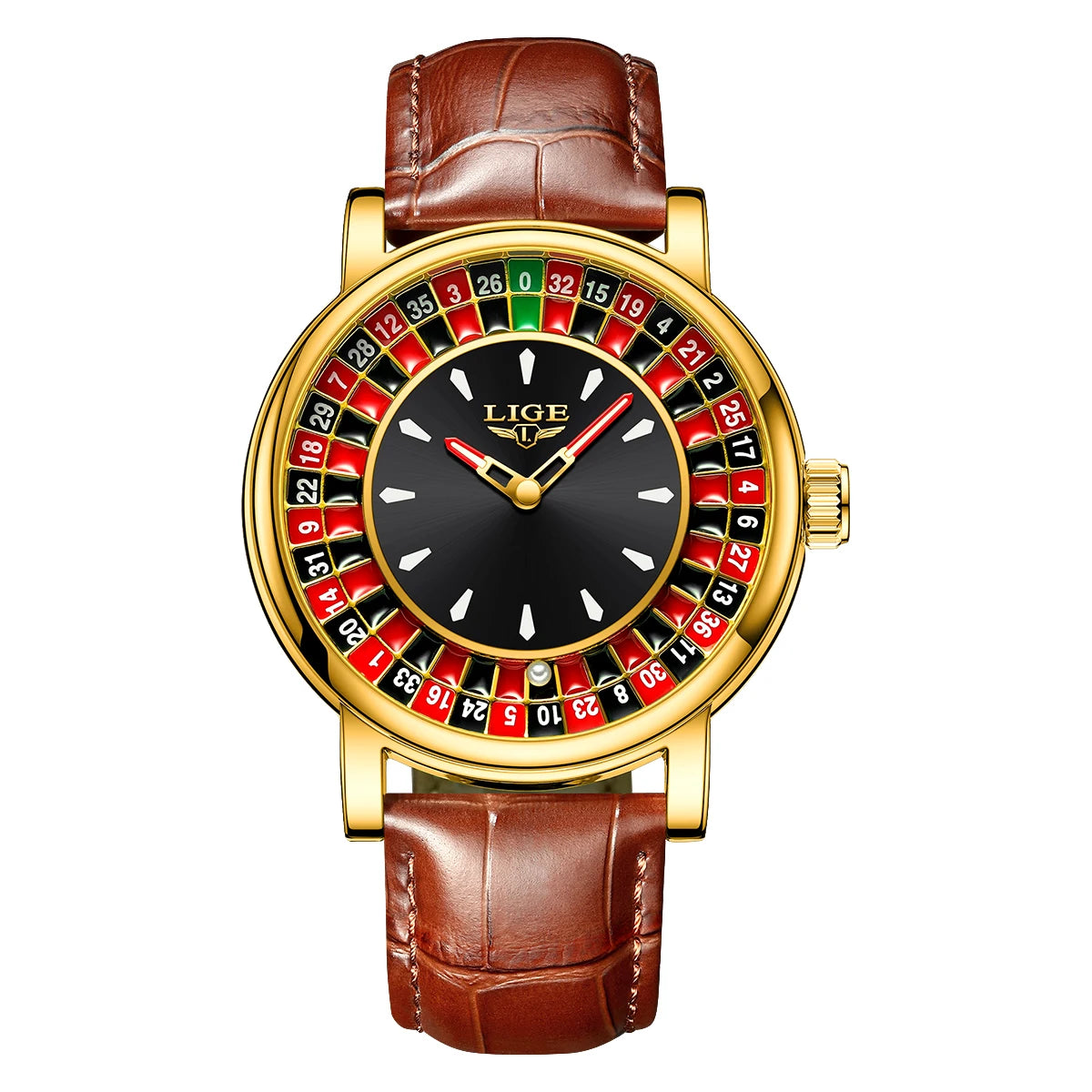 Lige Men's watches Featured Waterproof luminous quartz wristwatch Dial Las Vegas Roulette Table Desk Theme mens watch Reloj+BOX