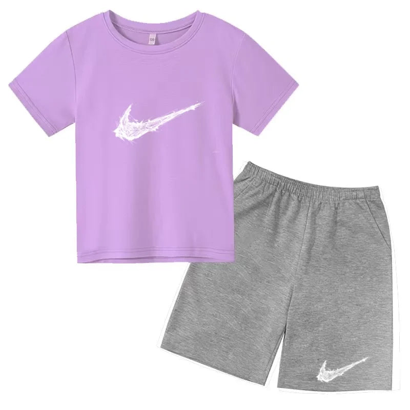 Summer Brand White T-shirt+Shorts Two-piece Set Kids New Clothing Fashion Letter Boy Girl3-13Yrs Sports Short-sleeved Casual Set