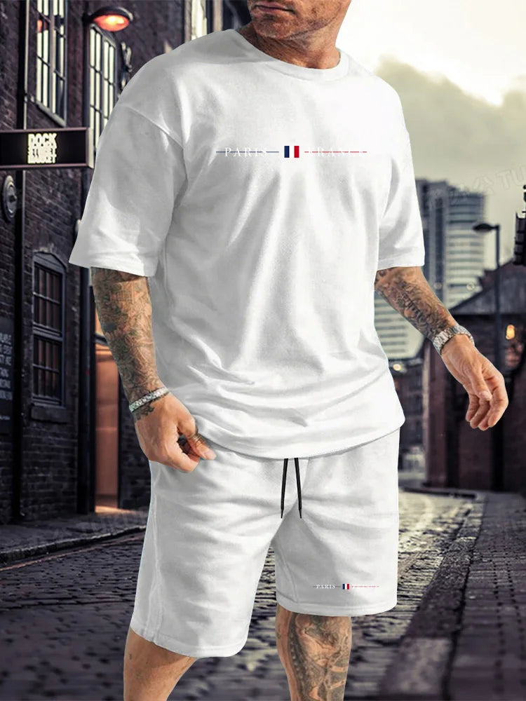 Men's Tracksuit 2 Piece O-neck Short Sleeve Shirt Shorts Set Men's Running Suit Plus Size T Shirts Man Clothing Summer T-shirt