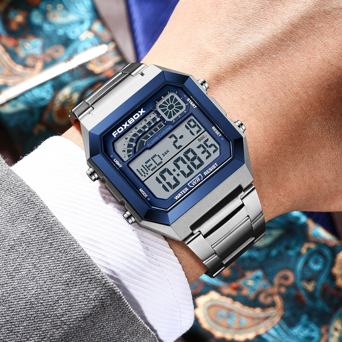 FOXBOX Fashion Luxury Digital Man Watch Casual Sports Date Waterproof Luminous Watches for Men Movement Electronic Watches Male