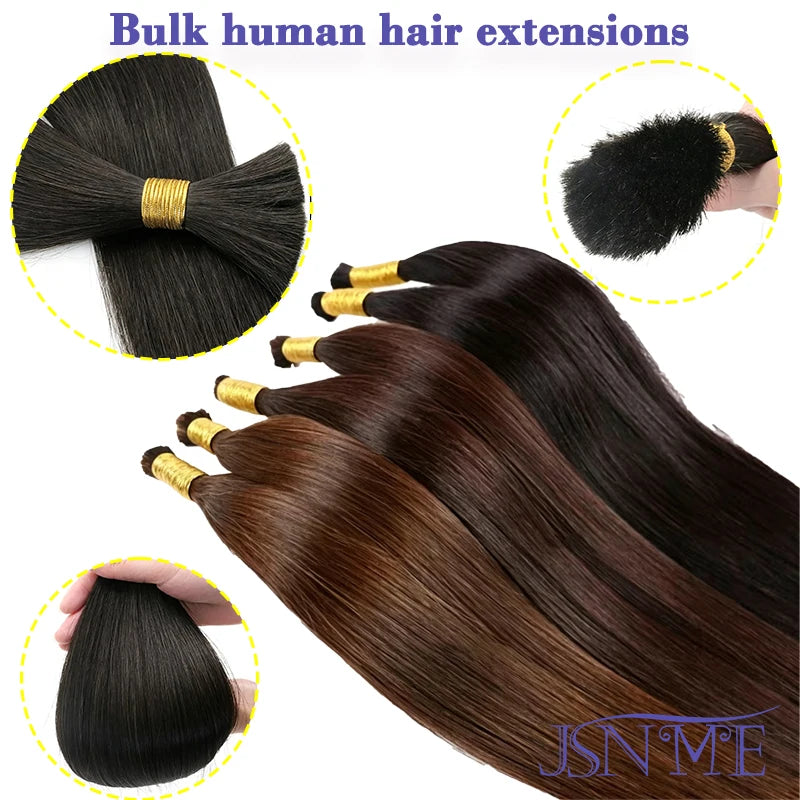 JSNME Bulk Human Hair Extensions 100% Real Human Hair Extension Straight 50g Black Brown Blonde 613 Color For Salon 14"-26" Inch