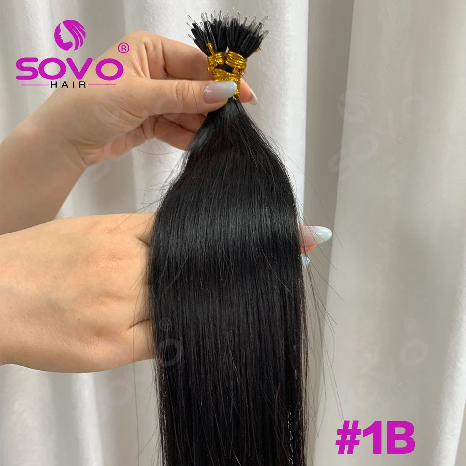 Nano Ring Hair Extensions Human Hair 100 Strands Remy European Straight Hair Natural Blonde Invisible Reusable