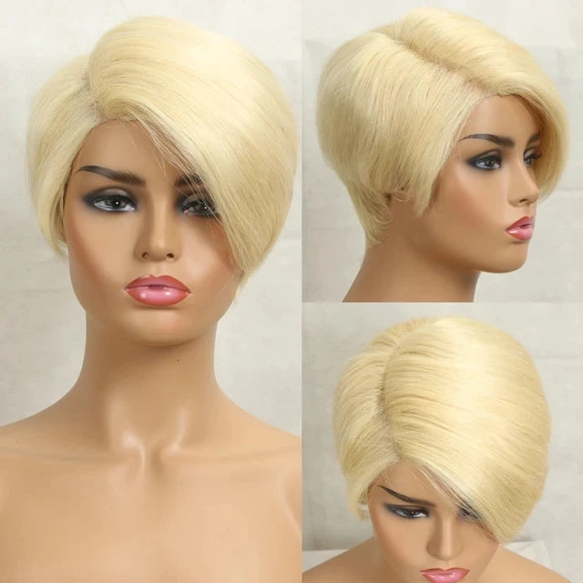 Blond 27 Pixie Cut Bob Wigs Lace Front T Part Human Hair Wigs For Nature Black Dark Brazilian 613 Straight Remy Human Hair Wigs