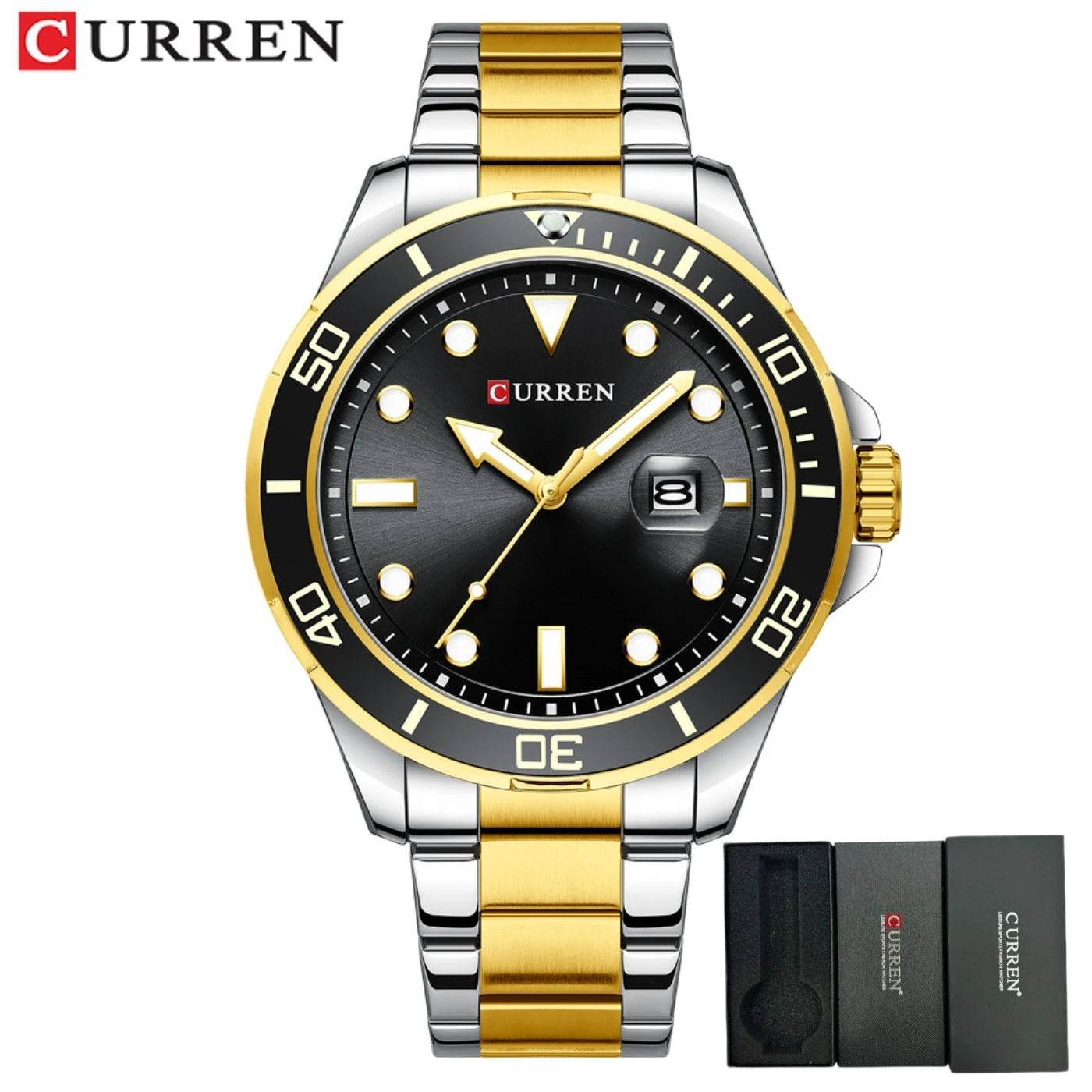 CURREN New Green Water Ghost Series Brand High-end Luxury Watches Automatic Watch Men All Steel Waterproof Quartz Watch Gifts