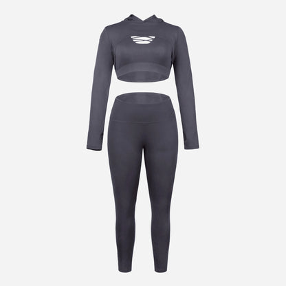 3 Pieces Women's Yoga Fitness Set - Gym Workout Long Sleeve Cropped Hoodie Active Wear Sport Tracksuit