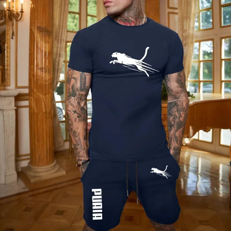 2026 Trendy Fashion Casual Summer Outdoor Sports Set Men's Breathable T-shirt and Shorts Casual Two-piece Set