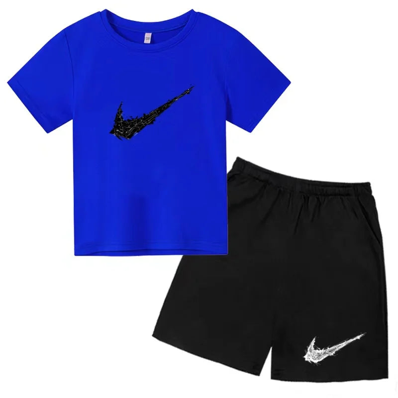 Summer Brand White T-shirt+Shorts Two-piece Set Kids New Clothing Fashion Letter Boy Girl3-13Yrs Sports Short-sleeved Casual Set