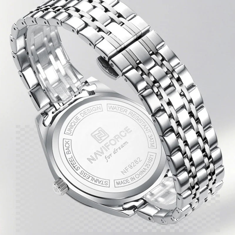 NAVIFORCE Men Elegant Business Stainless Steel Watch 30M Waterproof Luminous Hands Japan Movement Wristwatch Gifts box