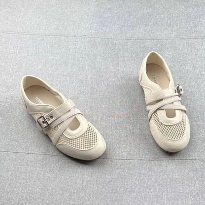 New Splicing Woven Hollow Sneakers 2026 Spring and Summer Buckle Non-slip Casual Single Shoes