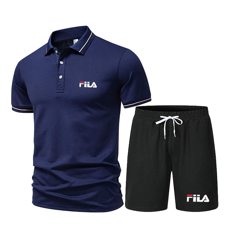 Men's Fashionable 2-Piece Sports Outfit Casual Short-Sleeved Polo Shirt And Shorts Set