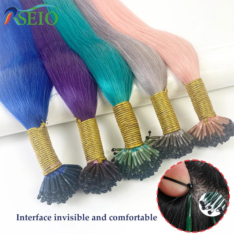RESIO Color  8D Tip Hair Extensions 100% Real Human Hair Microbeads Extensions Color Purple Blue Pink Gray 18-20inch 0.5g/Strand