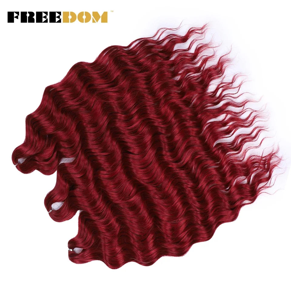 FREEDOM Synthetic Curly Braiding Hair Extensions 24 Inch/60 cm Long Deep Wavy Twist Crochet Braids Hair Ombre Brown Rainbow Hair
