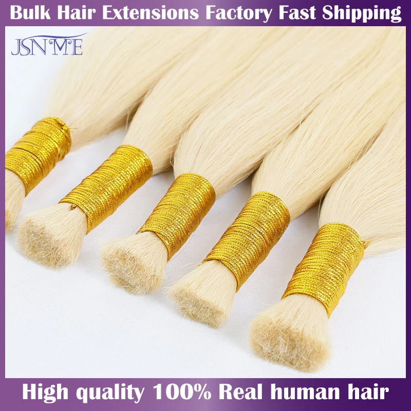 JSNME Bulk Human Hair Extensions 100% Real Human Hair Extension Straight 50g Black Brown Blonde 613 Color For Salon 14"-26" Inch