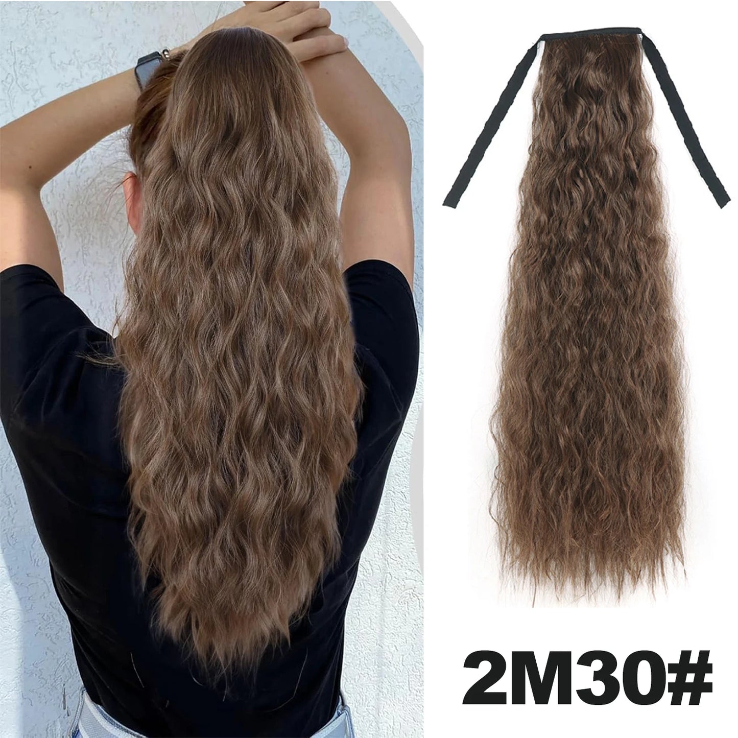 Straight Long Ponytail Extensions 22inch Natural Black Wrap Around Synthetic Hair Piece Pony Tail Hair Hairpieces for Women Girl