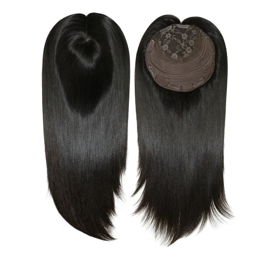 14 Inches Mogolian Cuticle Remy Hair Topper Silky Straight 8x8” Jewish Kosher Human Hairpieces Topper Free Style 120% Density