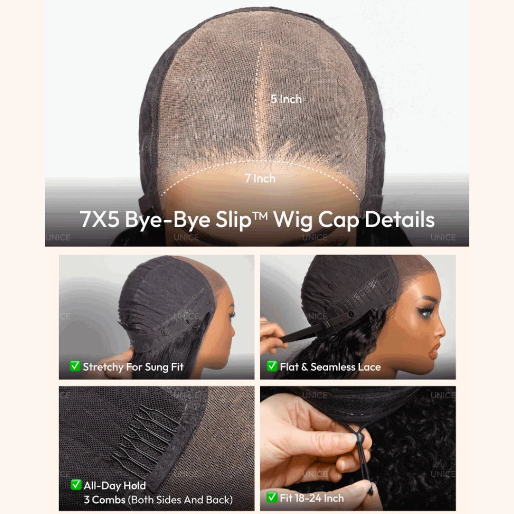 UNice Layered Cut Straight Bob Wig With Curtain Bang No-Slip 7x5 Lace Pre Cut Pre Bleached Glueless Wig Human Hair Ready To Wear