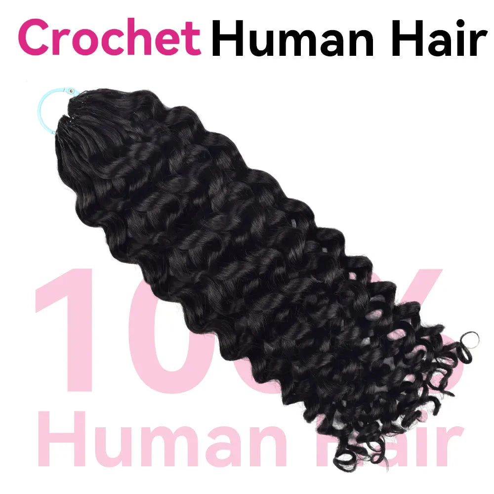 Feather Crochet Human Hair Deep Curly 50G Knotless Pre‑Separated Invisible Miracle Knots Hair Lightweight Reusable Crochet Hair