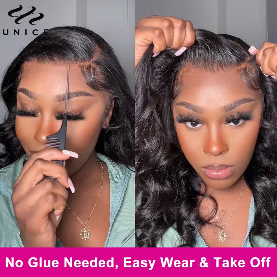 UNice No-Slip Cap 7x5 Lace Glueless Body Wave Human Hair Wigs With Drawstring & Secure Silicone Strips