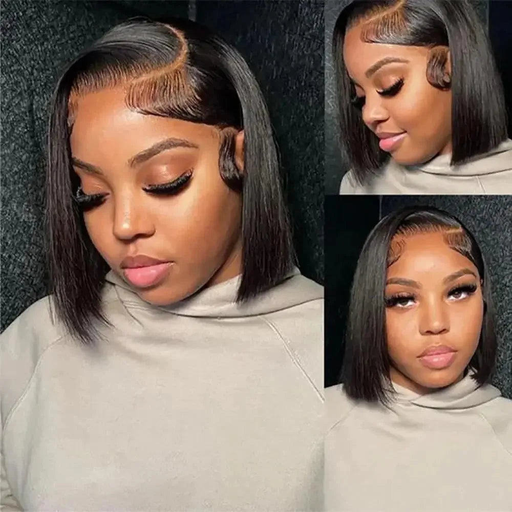 Brazilian HD Transparent 2x4 Bone Straight Short Bob Human Hair Wigs Straight Lace Front Wigs Bob Wig For Women