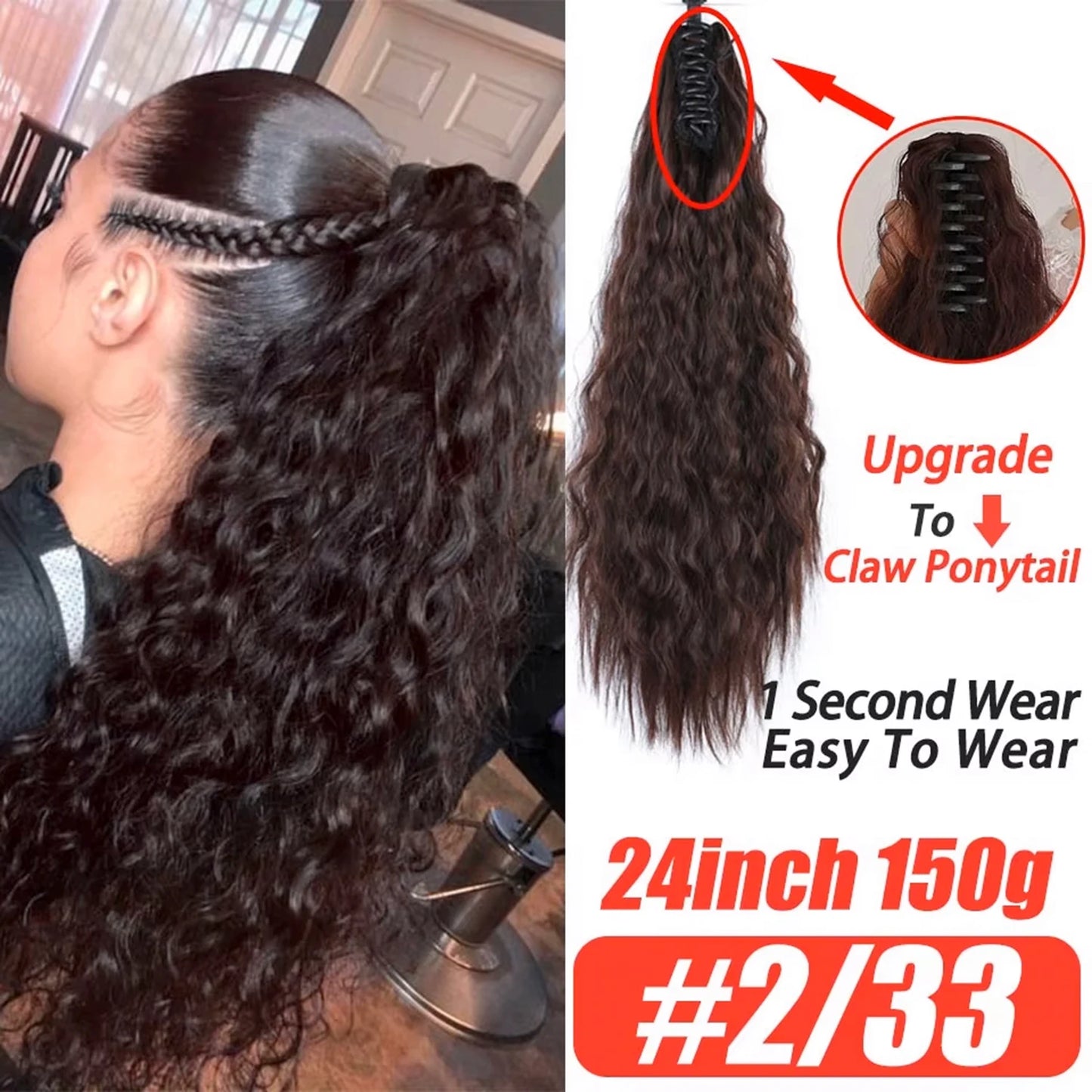 Straight Long Ponytail Extensions 22inch Natural Black Wrap Around Synthetic Hair Piece Pony Tail Hair Hairpieces for Women Girl
