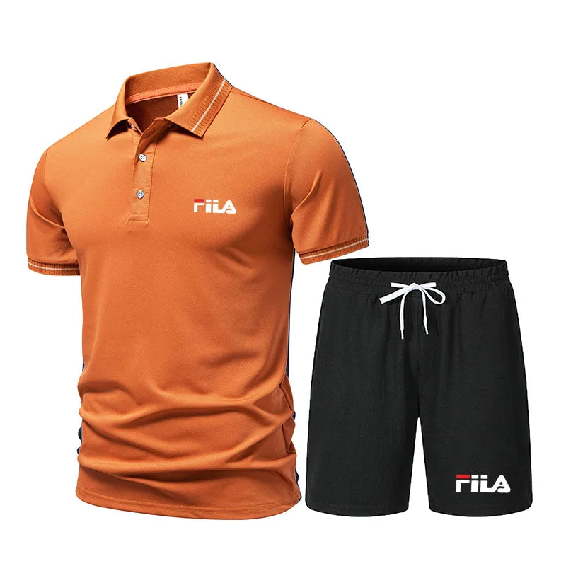 Men's Fashionable 2-Piece Sports Outfit Casual Short-Sleeved Polo Shirt And Shorts Set