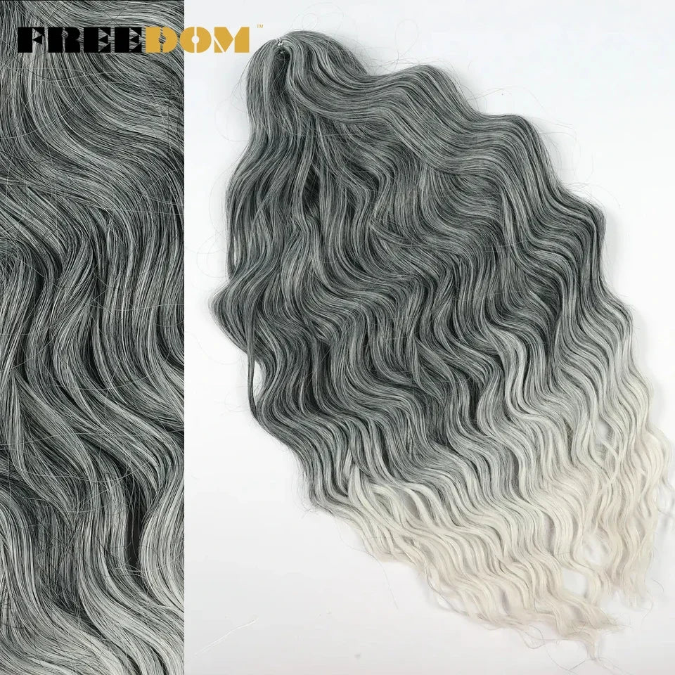 FREEDOM Synthetic Curly Braiding Hair Extensions 24 Inch/60 cm Long Deep Wavy Twist Crochet Braids Hair Ombre Brown Rainbow Hair