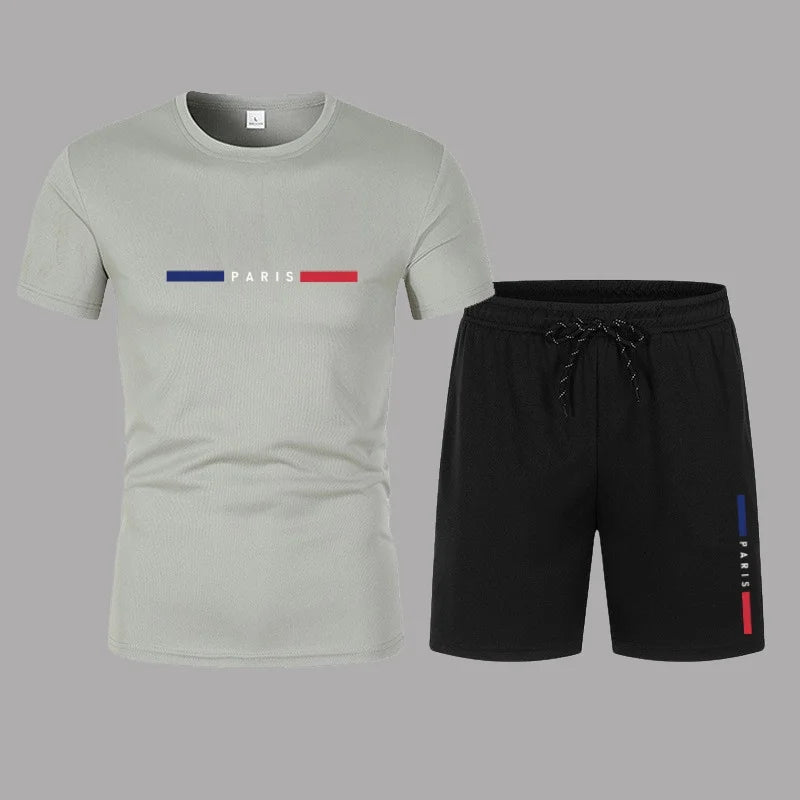 Summer Fashion Trend Leisure Sports Men's Set T-shirt casual sports two-piece set trendy men's short sleeved T-shirt+shorts set