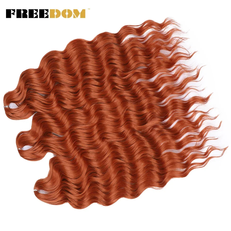 FREEDOM Synthetic Curly Braiding Hair Extensions 24 Inch/60 cm Long Deep Wavy Twist Crochet Braids Hair Ombre Brown Rainbow Hair