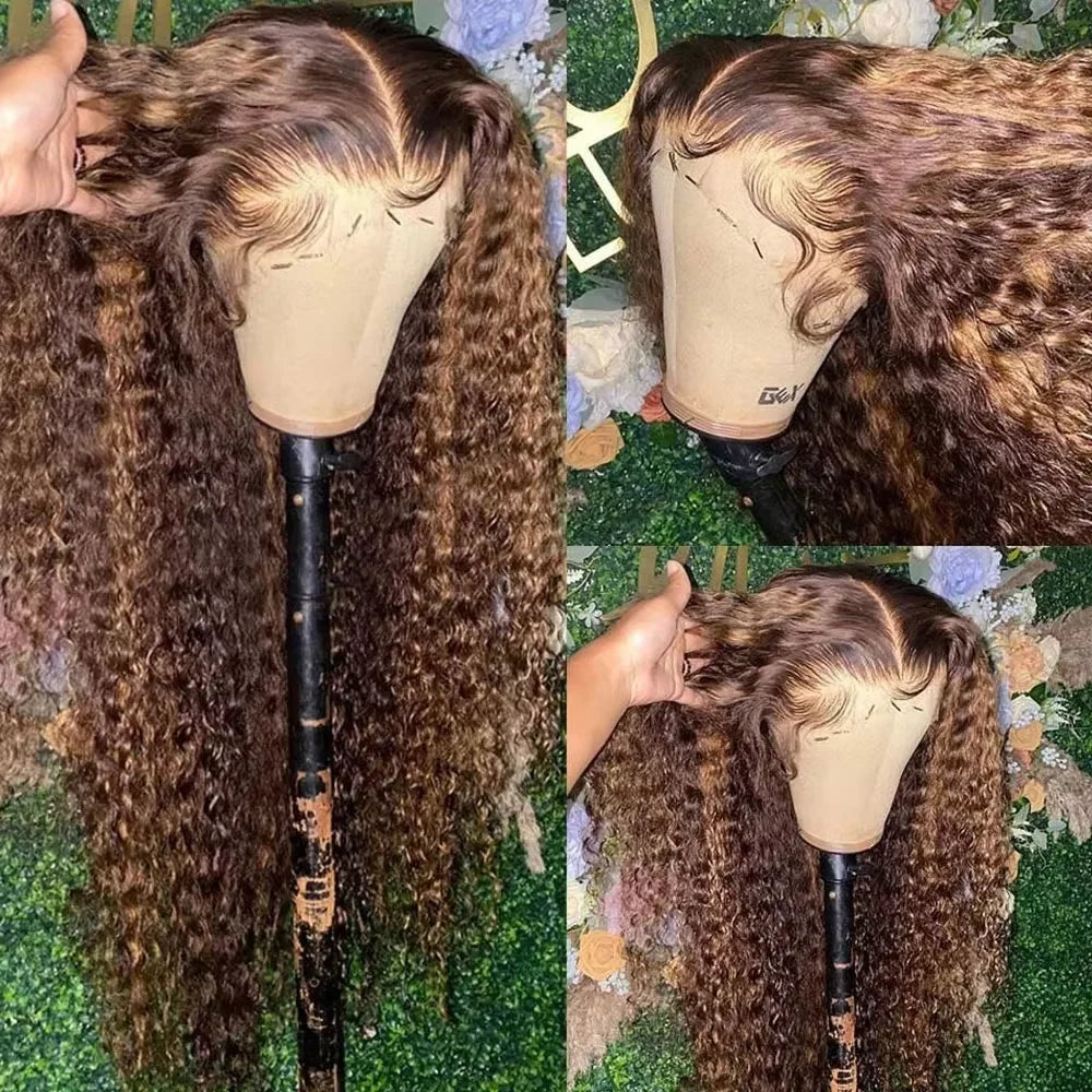 Curly Highlight 13x4 13x6 Lace Front Human Hair Wigs For Women Pre Plucked Honey Blonde 13x6 Lace Frontal Wigs Remy Hair
