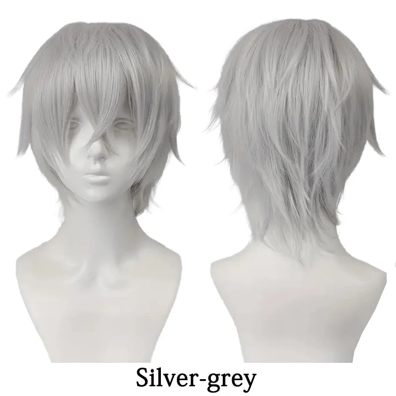 10-Inch Short Straight Hair Suitable For Both Men And Women, Cosplay Synthetic Hair Anime Role-Play Halloween Party Upturned Wig