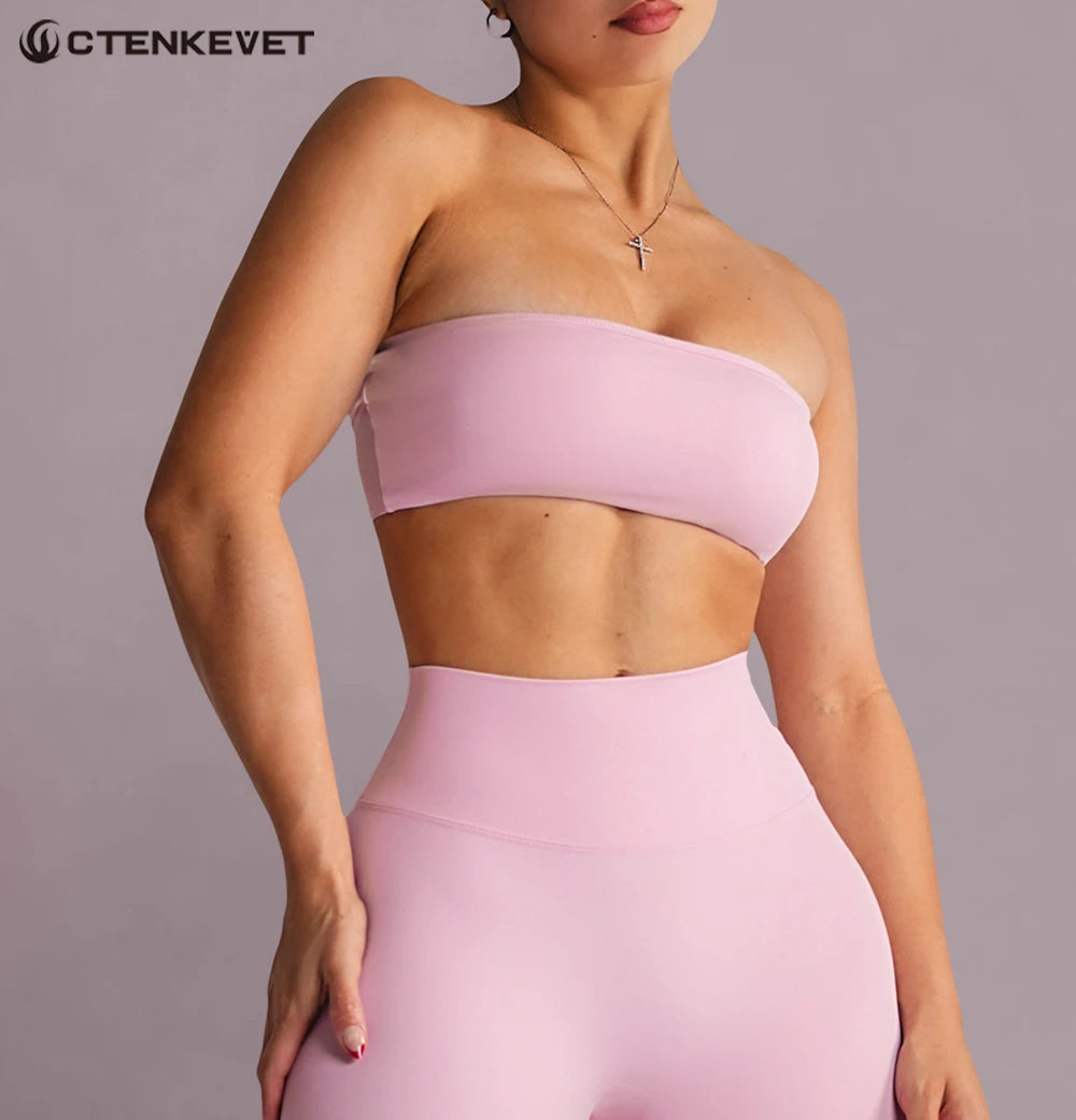 Strapless Sports Bra Gym Crop Top Women Quick-Drying Yoga Clothes Women Tube Bra Fitness Chest Wrap Underwear Workout Bra Female