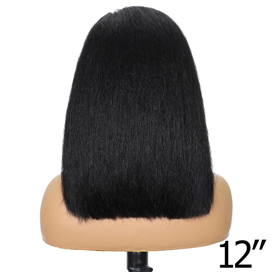 100% Human Hair Kinky Straight 5X5 HD Lace Closure Wigs PrePlucked 200% Density Yaki Straight 13x6 HD Glueless Lace Front Wigs