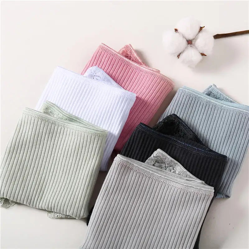 3PCS/Set 6 Color Women Panties Cotton Lace Briefs Solid Color for Female Striped Sexy Cotton Underwear Lingerie Low Waist Flower