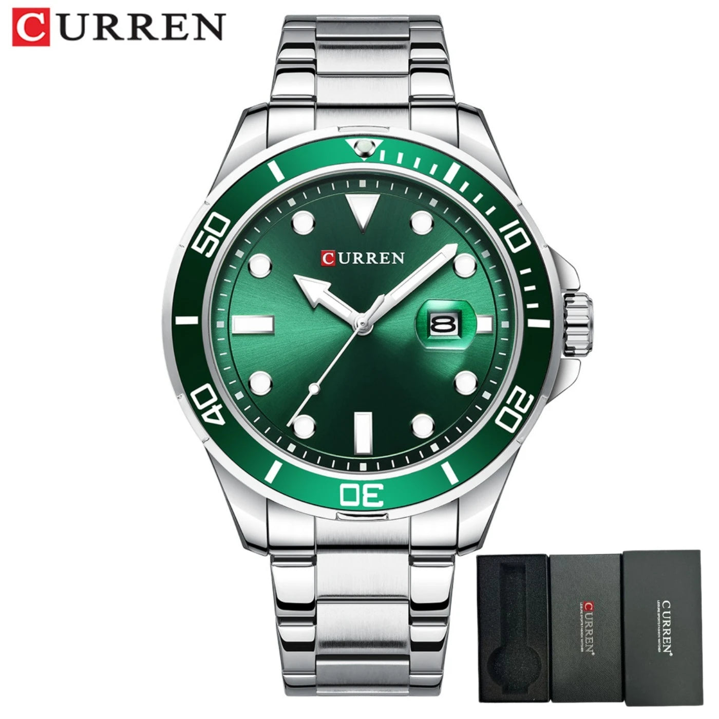 CURREN New Green Water Ghost Series Brand High-end Luxury Watches Automatic Watch Men All Steel Waterproof Quartz Watch Gifts