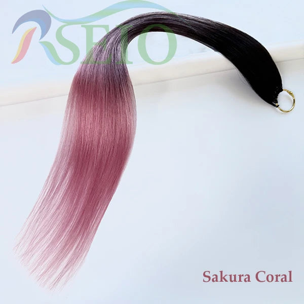 RESIO  Feather Hair Extensions Straight 100% Real Human Microring Hair Extensions Color Purple Blue Pink Gray 18-20inch