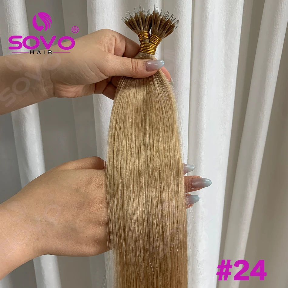 Nano Ring Hair Extensions Human Hair 100 Strands Remy European Straight Hair Natural Blonde Invisible Reusable