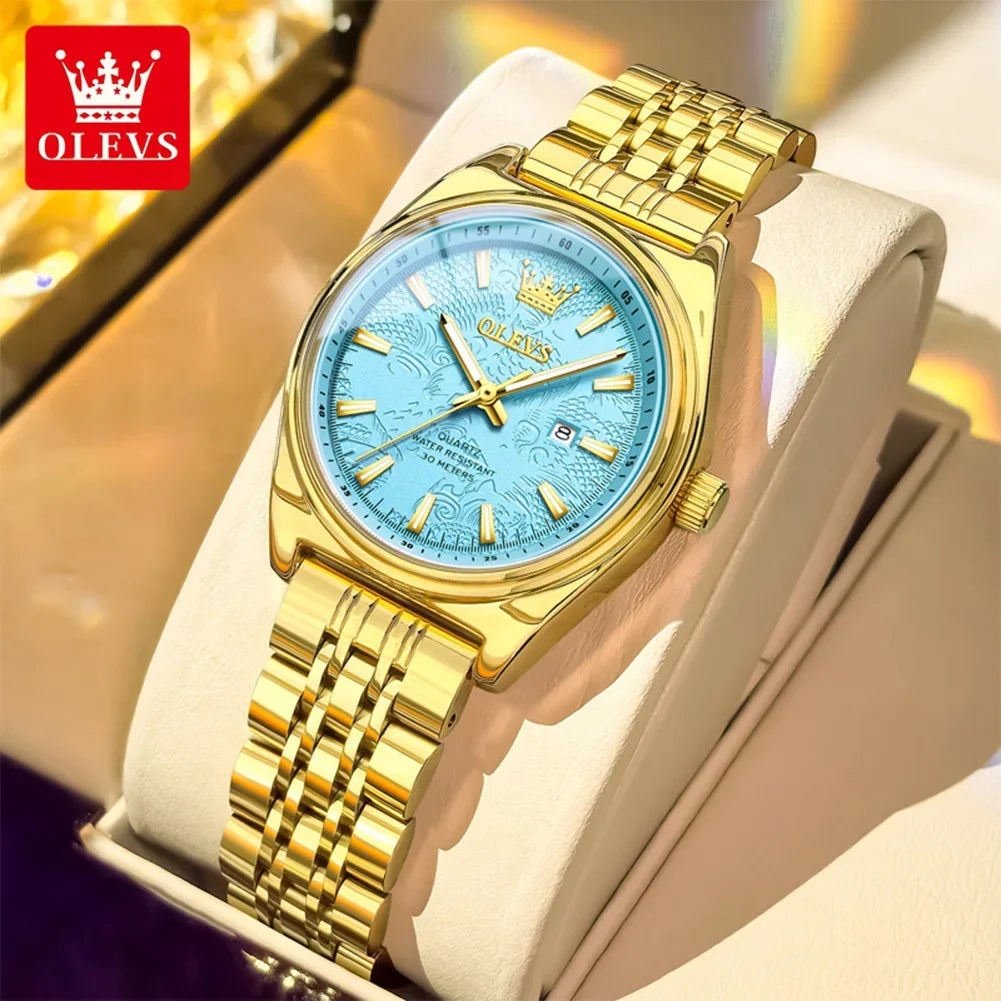 OLEVS New 3703 Watches Woman Elegant Quartz Watch Waterproof Luminous Stainless Steel Date Watches Woman Bracelet Gifts Box