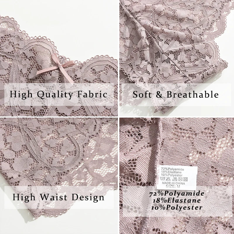 5PCS/SET Women Sexy Lace Panties Low Waist Bow Underwear Lace Trim Breathable Alluring Boxer Briefs MultiColor Pack Lingerie New