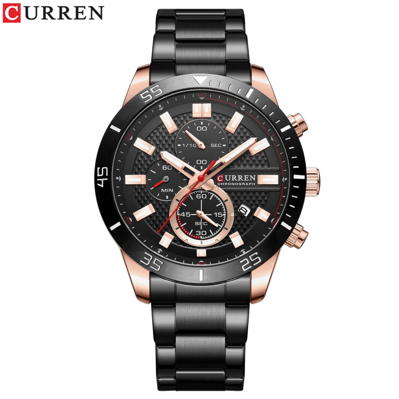 CURREN Men's Fashion Sports Waterproof Stainless Steel Luminous Quartz Watch Classic Business Casual Date Watch Reloj Hombre